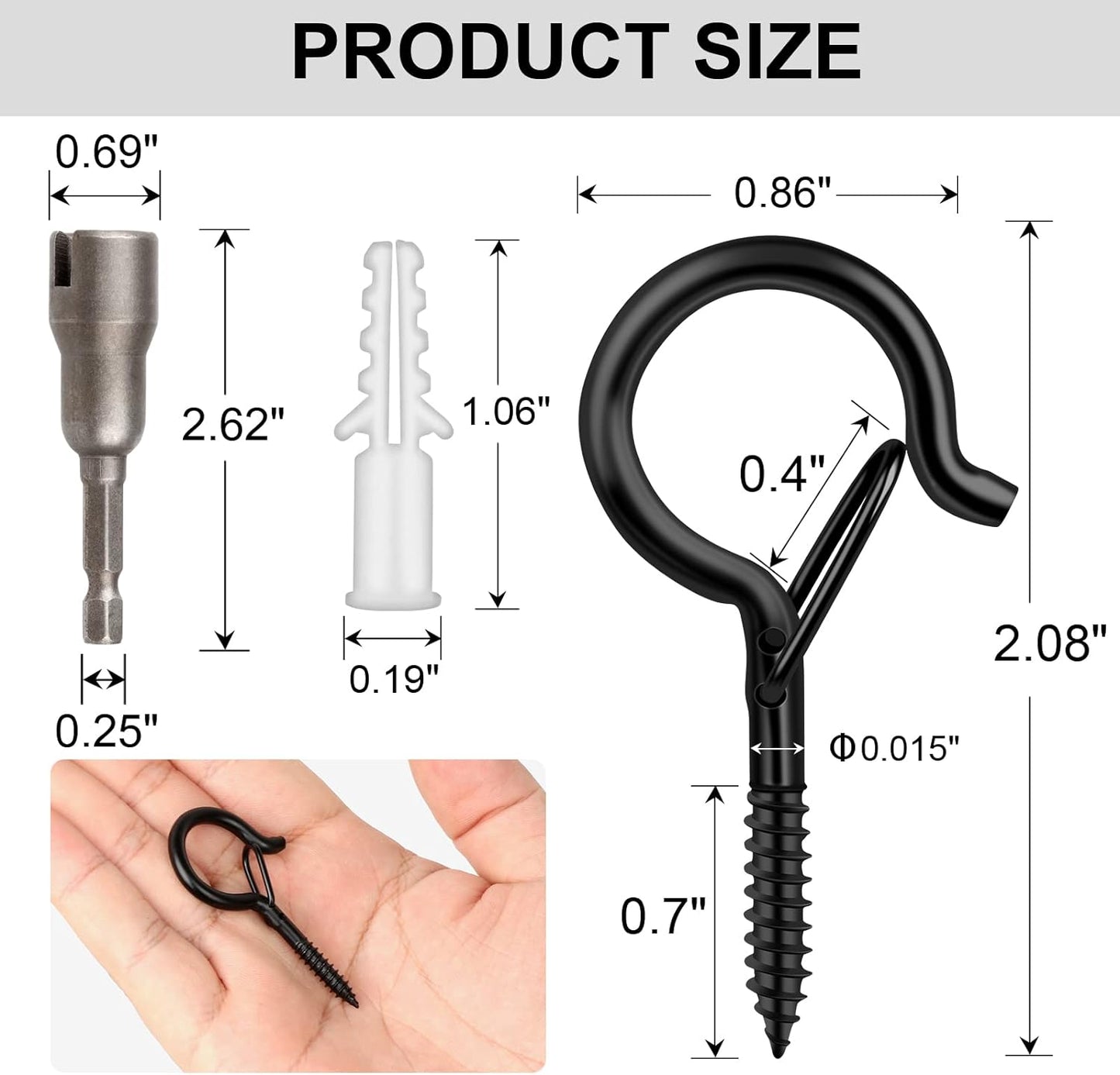 36 PCS Q-Hanger Hooks with Safety Buckle, Windproof Screw Hooks for Outdoor String Lights Hanging Christmas Lights, Plants, with 1 Wing Nut Driver