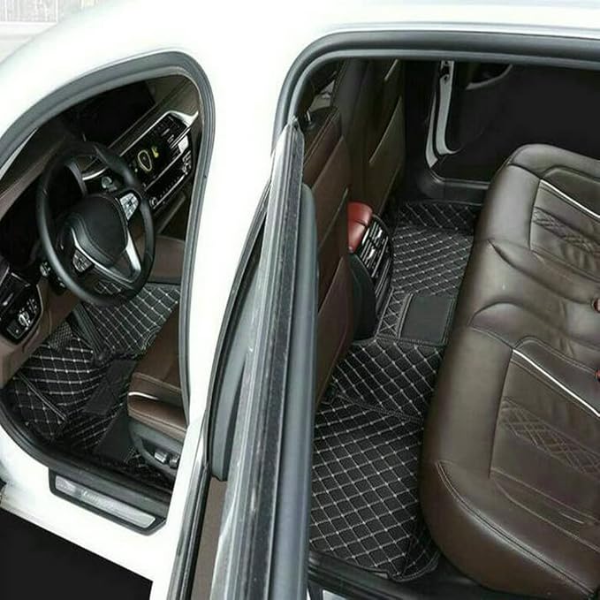 TREGOO All Weather Car Mats Custom Fit Non Slip Floor Mats for 1998-2025 Cars Personalized Leather Protection Pads Suitable for Men Women (Black Double Panel with Purple Stripe)