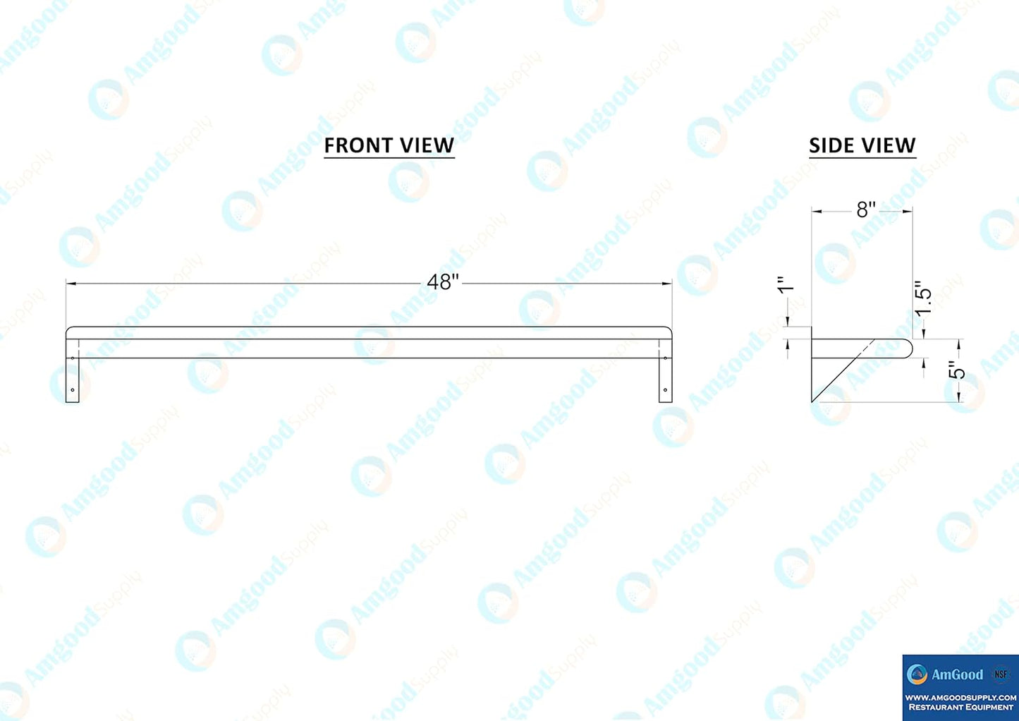 AmGood 48" Long X 8" Deep Stainless Steel Wall Shelf | NSF Certified | Appliance & Equipment Metal Shelving | Kitchen, Restaurant, Garage, Laundry, Utility Room