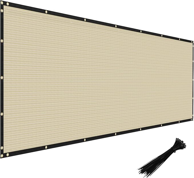 Windscreen4less Privacy Fence Screen Heavy Duty Windscreen Fencing Mesh Fabric Shade Net Cover with Brass Grommtes for Outdoor Wall Garden Yard Pool Deck, 8'x62' Beige