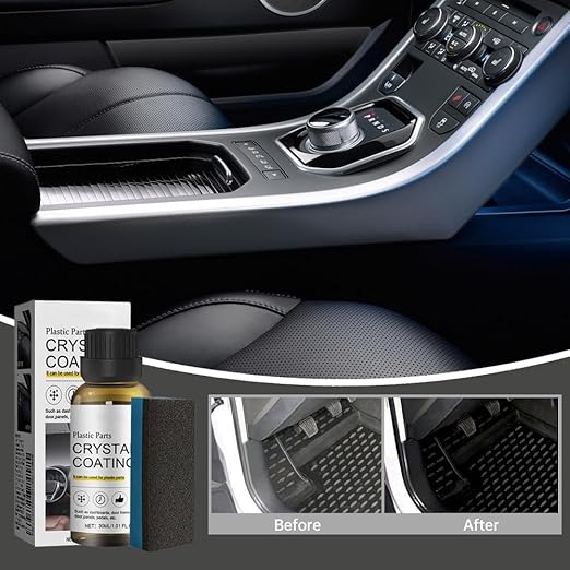 Crystal Coating for Car, 2026 New Plastic Parts Crystals Coating, Upgrade Plastics Parts Crystal Coating Plastic Restorer with Spong, Coatings Agent for Automotive Plastics (1Set)