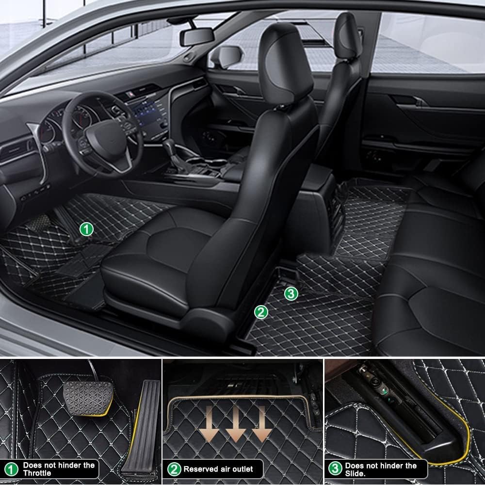Customized Personalized Car Mats - All Weather Men's and Women's Floor mats Suitable for 99% of vehiclesPads Protection Non-Slip Leather Floor Liners (Blue and Black Beige)