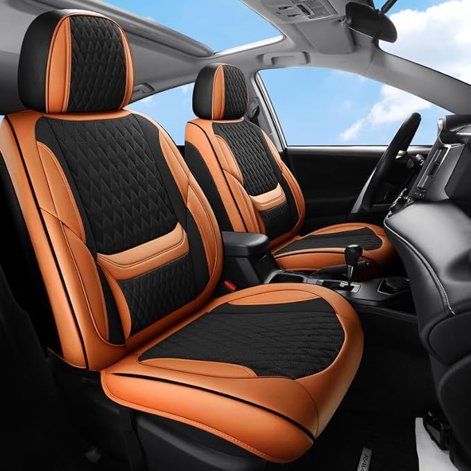 Car Seat Covers Full Set Custom Fit for Chevrolet/Chevy Captiva 2006-2018 - Premium Faux Leather with Lumbar Support | Breathable, Waterproof, Anti-Slip, Durable (Black&Brown,Full Set)