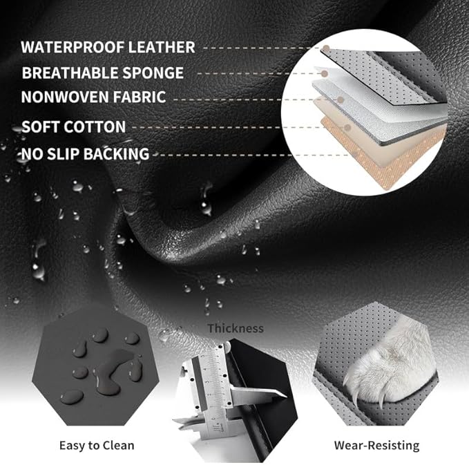 Car Seat Covers Full Set Custom Fit for Ford Ranger 1999-2024 - Luxury Leather with Lumbar Support, Breathable, Waterproof, Anti-Slip, Durable, Easy to Install (Black&Gray, Full Set)