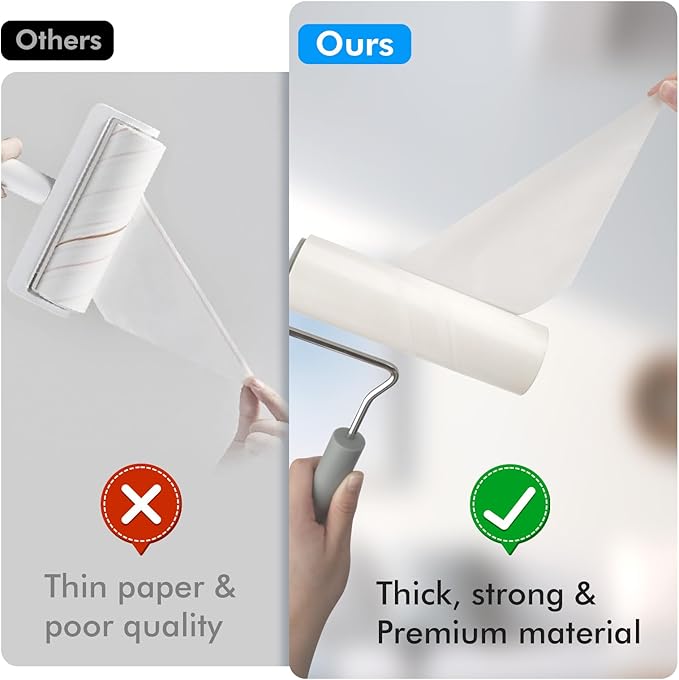 Extra Sticky Large Lint Roller Refills, 6.3'' Giant Lint Roller Refills for Pet Hair, Clothes&Furniture Cleaning, 540 Sheets in Total