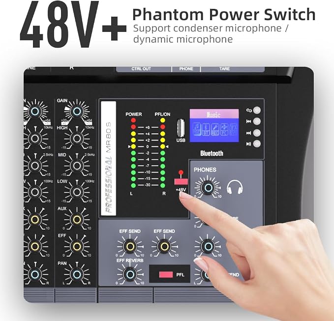 G-MARK MR80S Audio Mixer Interface USB Bluetooth Mixing Console 8 Channel 48V