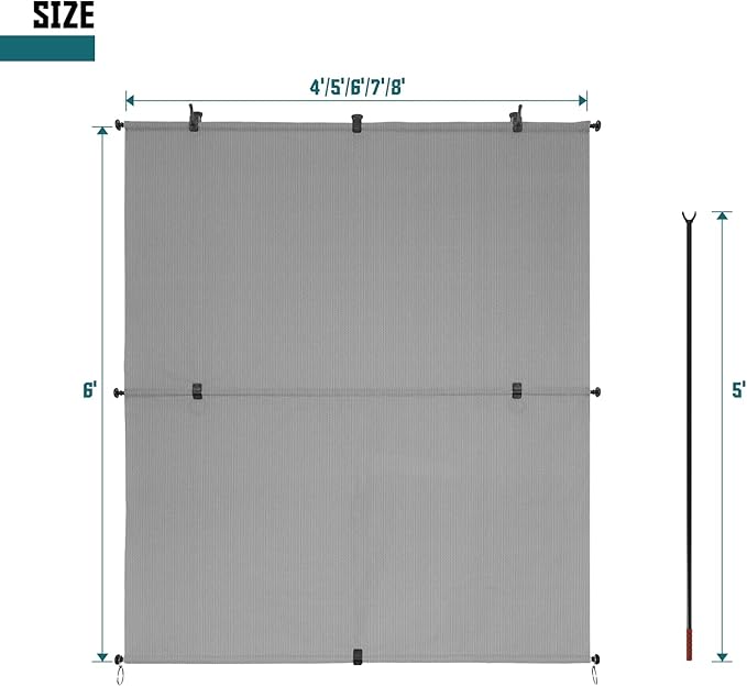 Bynbbur 5'W x 8'H Outdoor Patio Shades Foldable Roller Blinds, 220 GSM Sun Shade Roll Up Porch Screens Exterior Shade Cloth for Deck Pergola Backyard, Light Gray