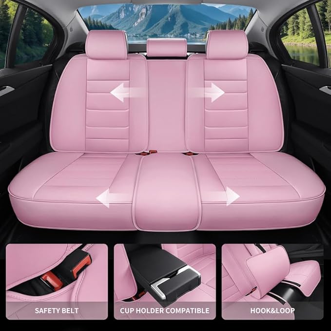 Car Seat Covers Full Set Custom Fit for Ford Edge 2007-2025 2026 - Premium Faux Leather with Lumbar Support, Waterproof, Breathable, Anti-Slip, Easy to Install (Pink, Full Set)
