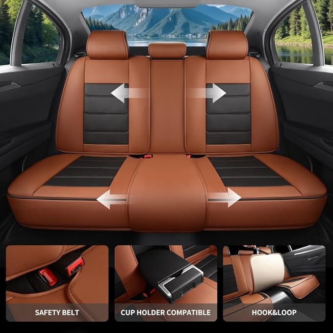 Car Seat Covers Full Set Custom Fit for Chevy Cruze 2011-2019-Luxury Leather with Lumbar Support, Breathable, Waterproof, Anti-Slip, Durable, Easy to Install (BlackBrown,Full Set)