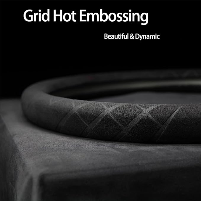 Suede Steering Wheel Cover,Compatible with Jeep Cherokee Grand Cherokee Liberty Wrangler Compass Suede Leather Sport Non-Slip Wheel Cover Car Interior Accessories 15 inch for Man and Women