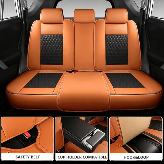 Car Seat Covers Full Set Custom Fit for Ford Taurus 1999-2018 - Premium Faux Leather with Lumbar Support | Breathable, Waterproof, Anti-Slip, Durable (Black&Brown,Full Set)