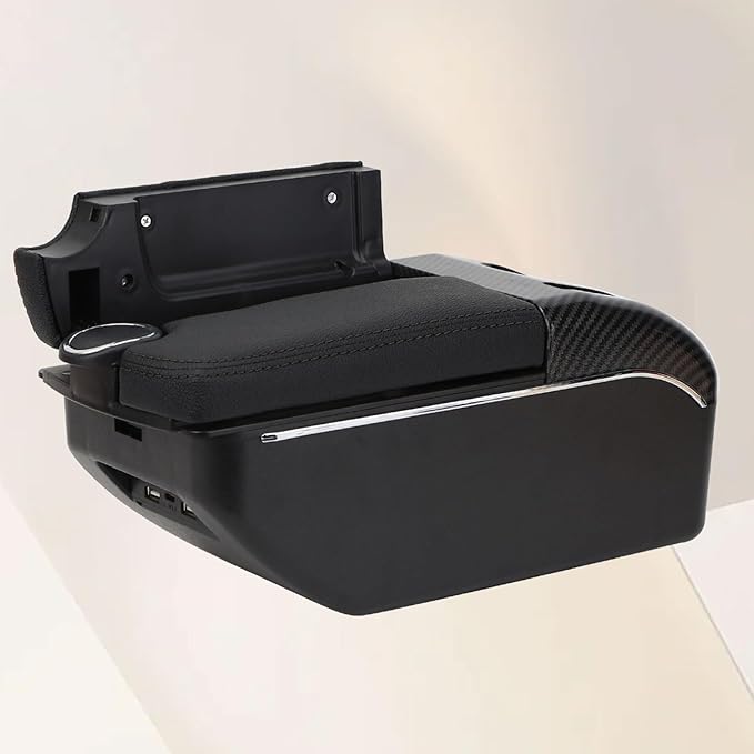 AULPHIKE Compatible with Nissan Versa Armrest 2012-2019 Car Center Console Organizer Armrests Double Door Storage with USB Ports（Black Style）