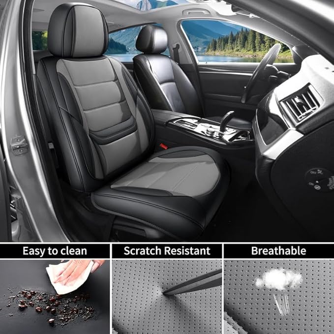 Car Seat Covers Full Set Custom Fit for Ford Bronco 4-Door/Bronco Sport 2021-2025 - Premium Leather with Lumbar Support, Breathable, Anti-Slip & Excellent Seating Experience (Black&Gray, Full Set)