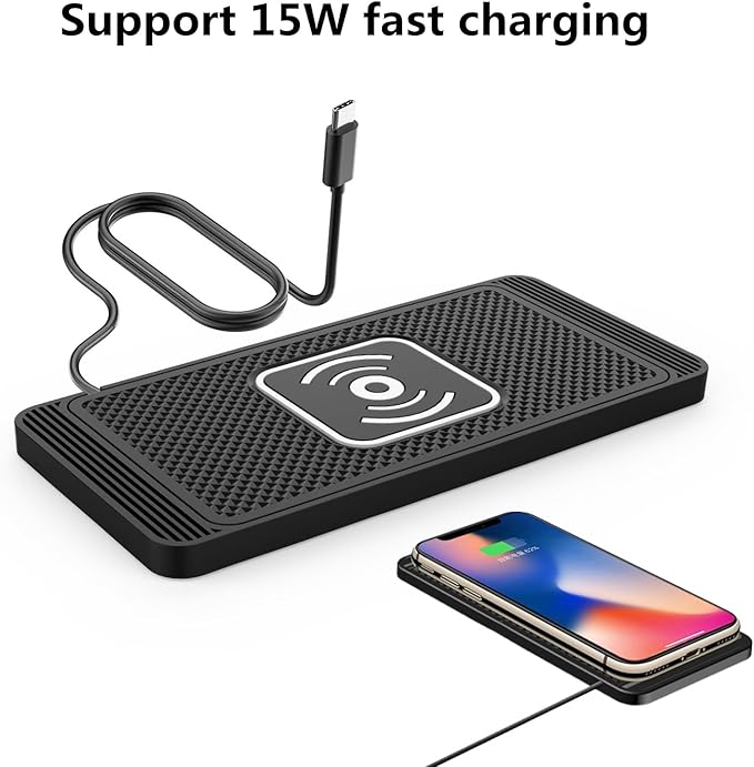 Wireless Charging Pad for Car for Ford F250 350 450 Edge SMax, 15W Fast Wireless Charger Mat Non-Slip Silicone Car Center Console Phone Charging Pad,B/15W-USB