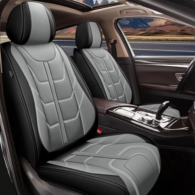 TTX LIGHTING Car Seat Covers fit for Ford Escape 2001-2026 Front Seat: Premium Leather Automotive Seat Cover with Airbag Compatible Waterproof (2 Seats, Black & Gray)