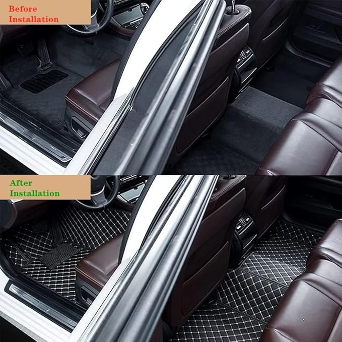 Custom Making Car Floor Mats Protection Pads for 99% Sedan/Coupe/Hatchback/SUV/Pickup Men Women Car Floor Mats Coverage Pads Anti-Slip Leather Floor Lining (Yellow+Black Stripe)