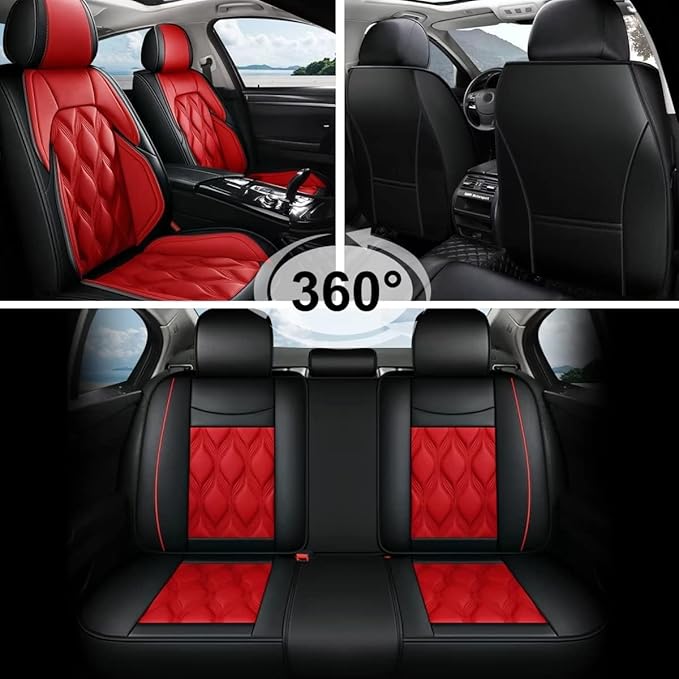 AOMSAZTO Car Seat Covers Full Set Fit for Kia Soul 2010-2026 Waterproof Faux Leather Car Seat Cushions Automotive 5 Seat Covers Set（Black&Red）