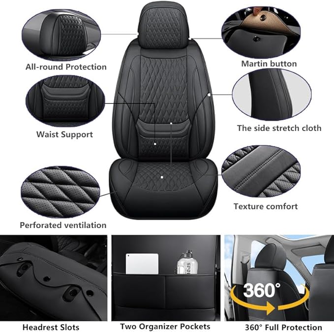 Front Seat Car Seat Covers Custom Fit for Ford Fiesta 2011-2019 - Premium Faux Leather with Lumbar Support | Breathable, Waterproof, Anti-Slip, Durable (Black,Front Seat)