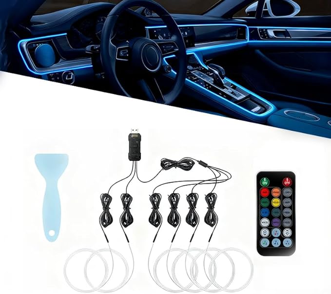 Car LED Strip Light for Fiat 500 500e 500X 500L, 6 in 1 Car Ambient Lighting Kits, Interior Interior Light Sync to Music, Auto Decorations Interior Accessories, 8M