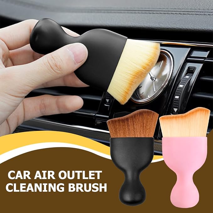 Blilo 2PCS Car Interior Detailing Brush with Dust Cover, Auto Soft Hair Cleaning Brushes, Scratch Free Curved Dirt Collectors, for Vehicle Dashboard Air Conditioner Vents Leather (White/Pink/2PCS)