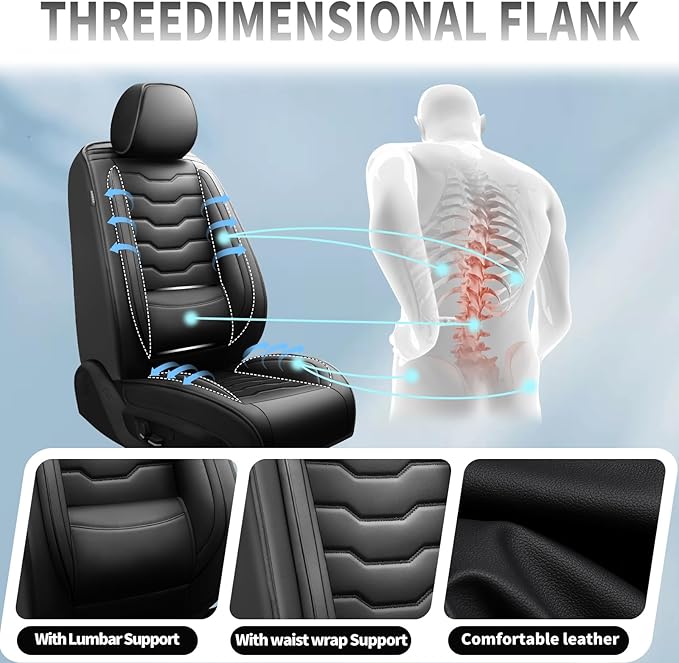 Fit Frontier Car Seat Covers Compatible with Nissan Frontier 2010-2025 2026 -Full Set Premium Leather， Waterproof Breathable， All-Weather Seat Cushion Protecto&Airbag Compatible（Full Set,Black