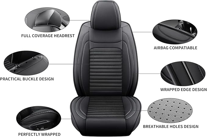 Front Seat Covers Fit for Toyota RAV4 Hybrid 2016-2026, Car Seat Covers Front Seats, Breathable Faux Leather Automotive Seat Covers Front Pair Anti-Slip Seat Cover(Black, Front)
