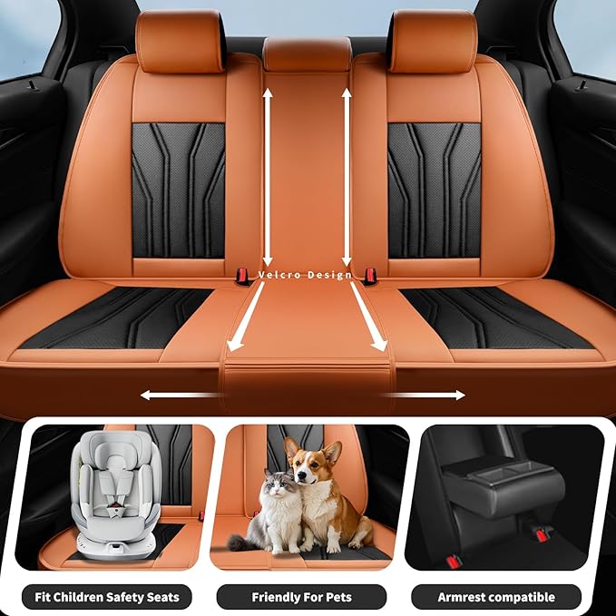 Fit Altima Car Seat Covers Compatible with Nissan Altima 2011-2025 2026 - Full Set Premium Leather， Waterproof Breathable， All-Weather Seat Cushion Protecto&Airbag Compatible （Orange&Black