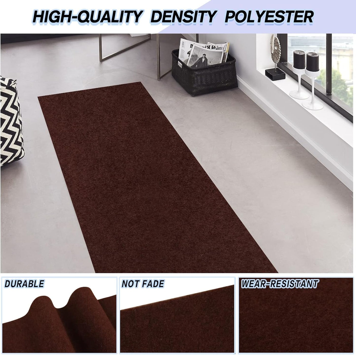 Custom Size Backed Non-Slip Area Rugs Runner, Easy Clean, Waterproof Runner Rugs for Hallway Entryway, Kitchen, Laundry, 4FT x 64FT, Brown