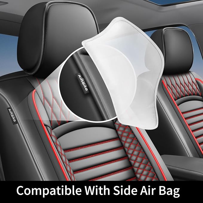 Fit Outback Car Seat Covers for Subaru Outback 2010-2024 2025 2026 - Upgraded Premium Waterproof & Breathable Leather,Airbag Compatible, All-Weather Seat Cushion Protector(Full Set, Black+Red)