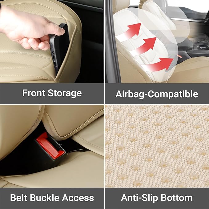 Coverland Custom Fit Car Seat Covers for SUV Compatible with [Encore GX, Envision, SRX, XT4, XT5] Premium Water Resistant Leather Non-Slip Interior Protector [Full Set Beige - Size Chart X53]