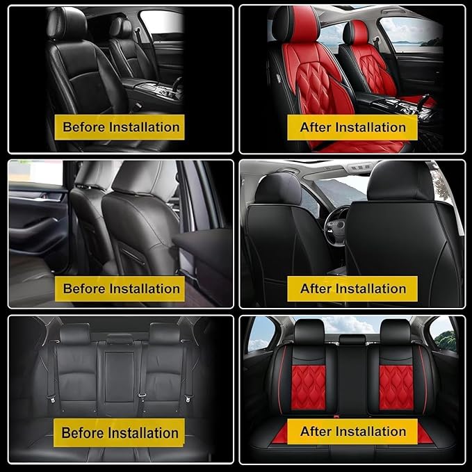AOMSAZTO Car Seat Covers Full Set Fit for Maxima 2011-2023 Waterproof Faux Leather Car Seat Cushions Automotive 5 Seat Covers Set（Black&Red）