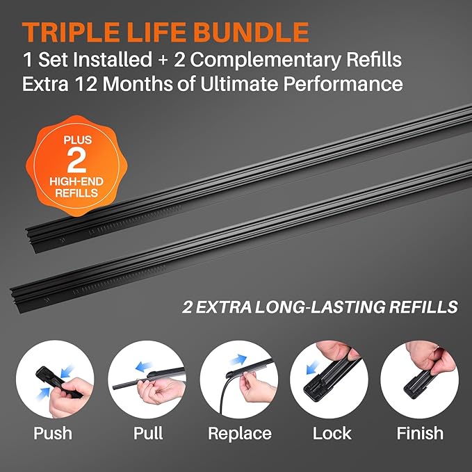 DOG TAIL Water Repellent Silicone Wiper Blades 24" 20" Set with Multiple Adapters and 2 Refills, Automotive Replacement Front Windshield Wiper Blades for My Car with Water Repellency Formula DropClear