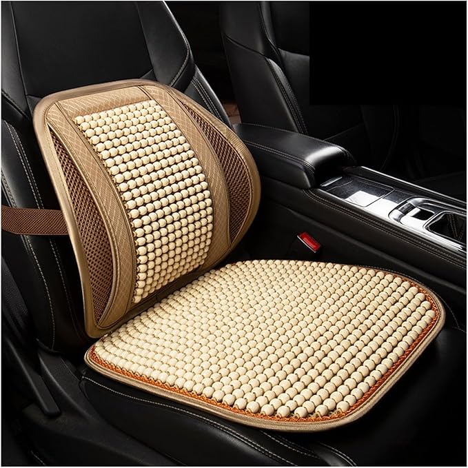 Car Seat Chair Back Cushion for Tesla Model 3 EV Sedan 2025, Wooden Beads Ventilate Mesh Lumbar Brace Strong Durable Relieve Fatigue Summer Interior Accessories,A-Waist Cushion