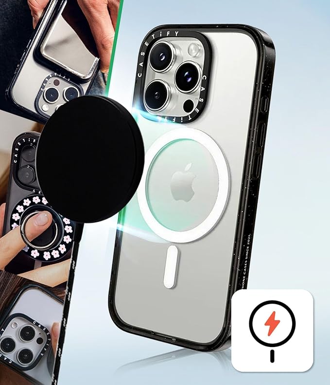 CASETiFY Impact iPhone 15 Case [4X Military Grade Drop Tested / 8.2ft Drop Protection/Compatible with Magsafe] - Flower Print - Dreamy Floral Pattern - Clear Black