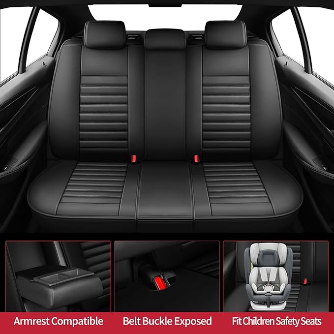 Fit Honda Fit Car Seat Covers for Honda Fit 2007-2019 2020 - Upgraded Premium Waterproof & Breathable Leather, Airbag Compatible, All-Weather Seat Cushion Protector (Full Set, Black)