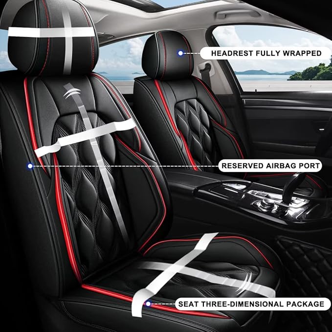 AOMSAZTO Car Seat Covers,2 Front Seats Custom Fit for Ford Edge 2007-2026,Leather Carseat Automotive Cushion Covers Seat Protector,Airbag Compatible Waterproof Black