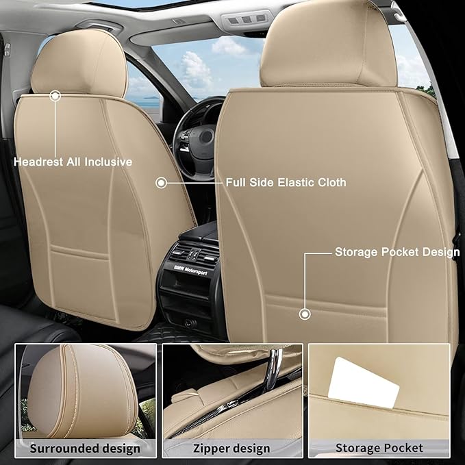 AOMSAZTO Front Seat Covers Fit for Chevy/Chevrolet Tahoe 2011-2026 Waterproof Faux Leather Car Seat Cover Compatible with Airbag(2PCS Front, Beige)