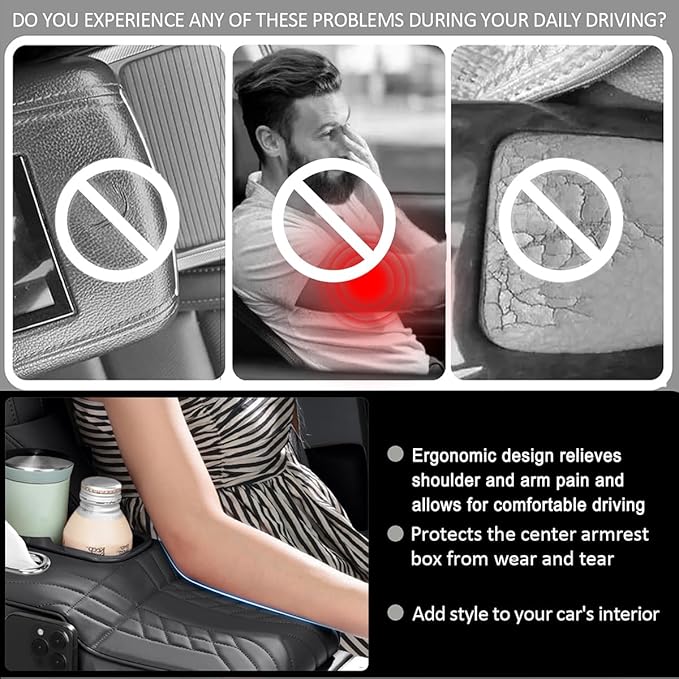 Car Armrest Storage Box for Infiniti QX60 2013–2025 2020 2021 2022 2023 2024, Sport-Style Center Console Organizer with Side Pocket, PU Leather Armrest Cushion, Elbow Support Pad,B White