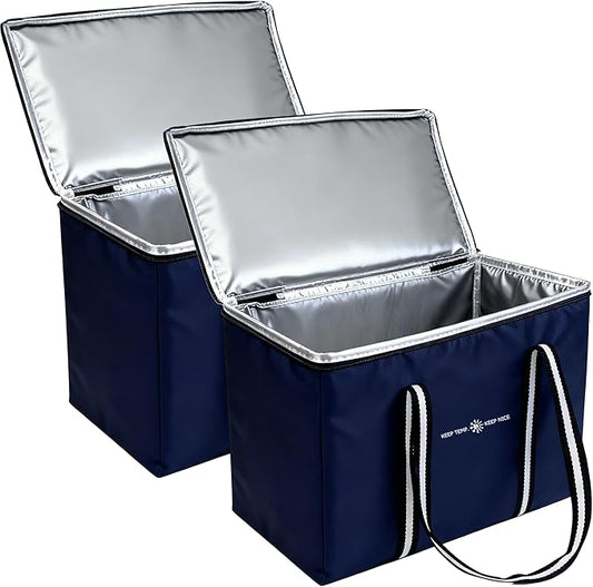 Insulated Food Delivery Bag, Large Durable Reusable Shopping Grocery Bag with Zipper – Foldable Thermal Cooler Bag for Hot & Cold Food, Pizza Delivery & Catering