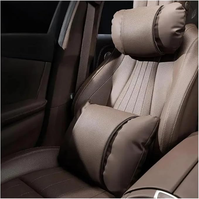 1/2PCS PU Leather Car Neck Pillow & Lumbar Support Cushion, Breathable Universal Seat Headrest Waist Pad, Soft Support Cushion for Daily Driving and Travel(F Style backrest)