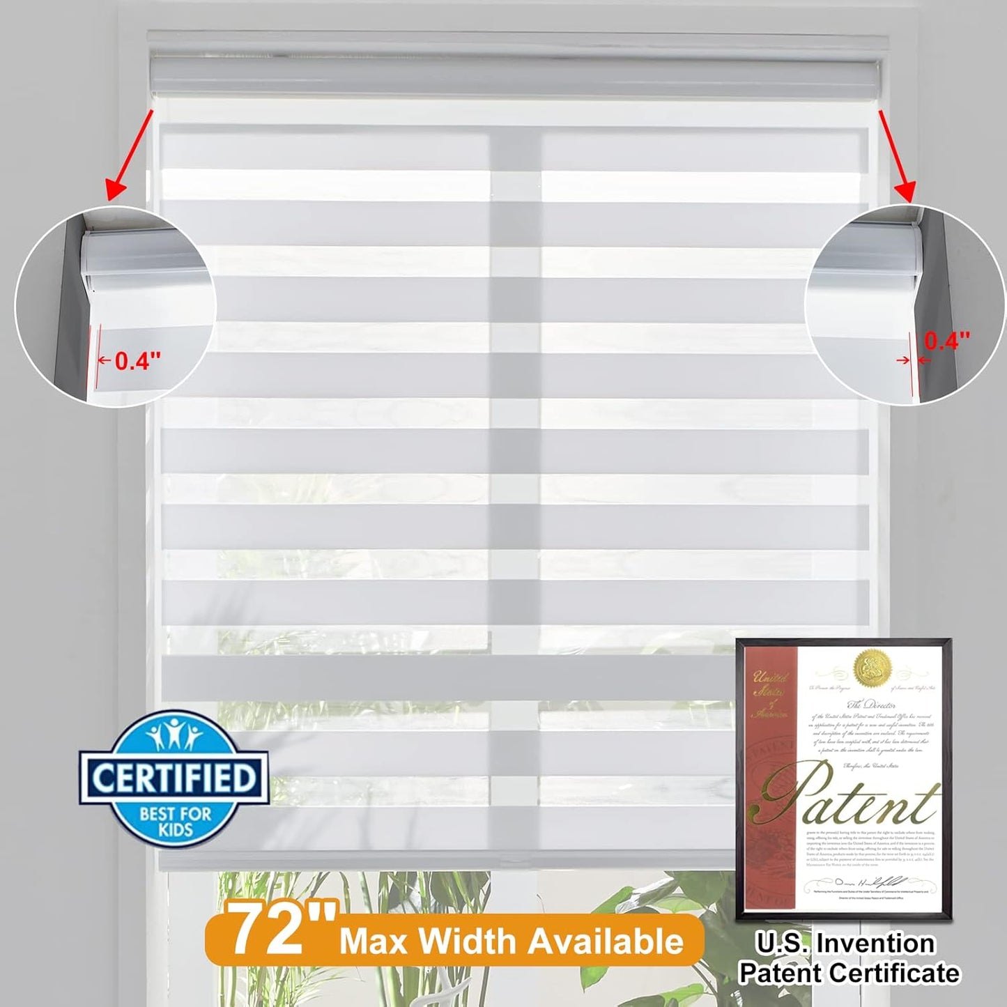 Persilux Cordless Zebra Blinds for Indoor Windows, Free-Stop Light Filtering Sheer Shades, Dual Layer for Day and Night, Roller Shades for Home (34.25" W X 47" H, White)