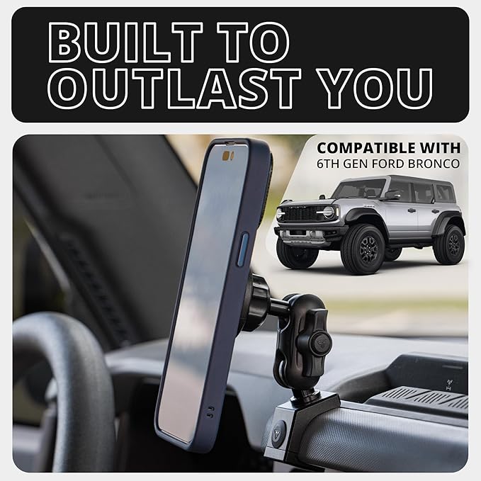 Tackform Link Phone Mount with Top Dash Clip - Compatible with 2021-2025 Ford Bronco | Aluminum | Zero Slip, Anti-Scratch | Universal Magnetic Phone Holder | 2" Arm | Green | (NOT MAGSAFE Compatible)