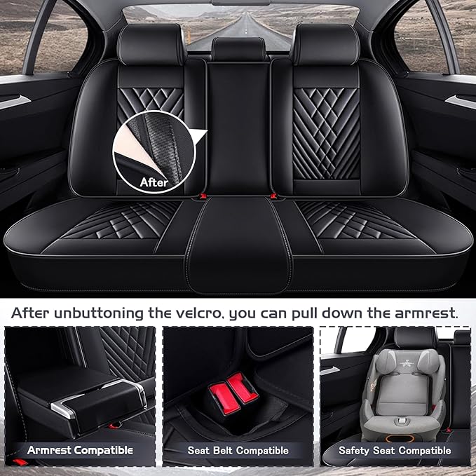 Truck Seat Covers for Ford Ranger 2019-2026, Waterproof Premium Leather Full Coverage Car Seat Covers, Muscle Sport Style Auto Interior Seat Cover Sets (Full Set/Black)