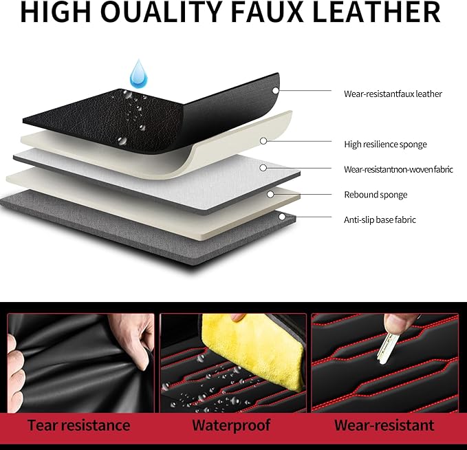 Fit Elantra Car Seat Covers for Hyundai Elantra 2017-2024 2025 2026 - Upgraded Premium Waterproof & Breathable Leather,Airbag Compatible, All-Weather Seat Cushion Protector(Full Set,Black+Red)