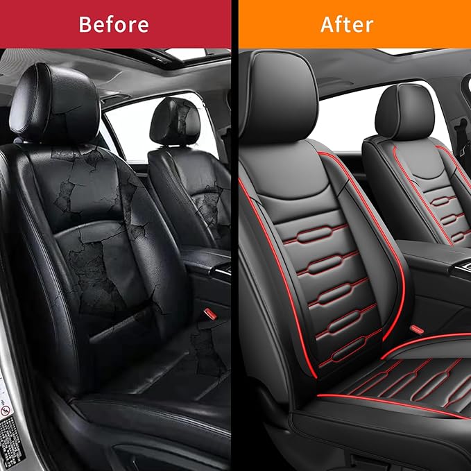 Fit Crosstrek Car Seat Covers for Subaru Crosstrek 2016-2025 2026 - Upgraded Premium Waterproof & Breathable Leather, Airbag Compatible, All-Weather Seat Cushion Protector(2 Front/Black+Red)