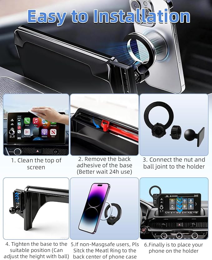 PZK Car Phone Holder for Hyundai Elantra 2021-2025 2026 SE/SEL/Sport/Limited/N Line Accessories Custom 8-Inch/10.25-Inch Screen Car Phone Mount Compatible with Magsafe 360° Rotating Extension Rod