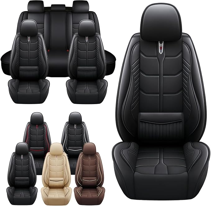Leather Car Seat Covers Fit for Toyota C-HR CHR 2018-2024, 5 Seater Car Seat Cover, Premium Waterproof, Scratch Resistant Car Interior Accessories (Full Set Black)