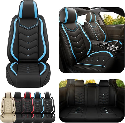 Car Seat Covers for VW Eos 2007-2016, Premium Nappa Leather Car Seat Cover, Stylish Sport Seat Covers， Automobile Seat Cover Sets.(Standard 5 Seats/Black Blue)