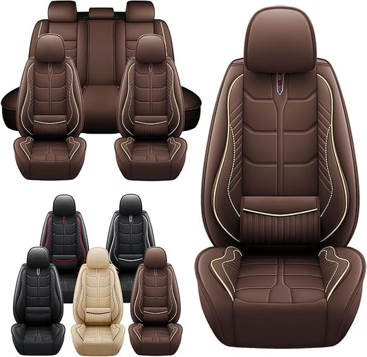 Leather Car Seat Covers Fit for Toyota Highlander Hybrid 2006-2024, 5 Seater Car Seat Cover, Premium Waterproof, Scratch Resistant Car Interior Accessories (Full Set Coffee)