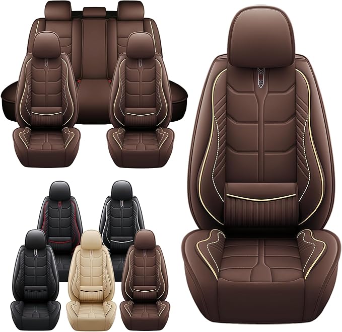 Leather Car Seat Covers Fit for Toyota 4Runner 1991-2024, 5 Seater Car Seat Cover, Premium Waterproof, Scratch Resistant Car Interior Accessories (Full Set Coffee)